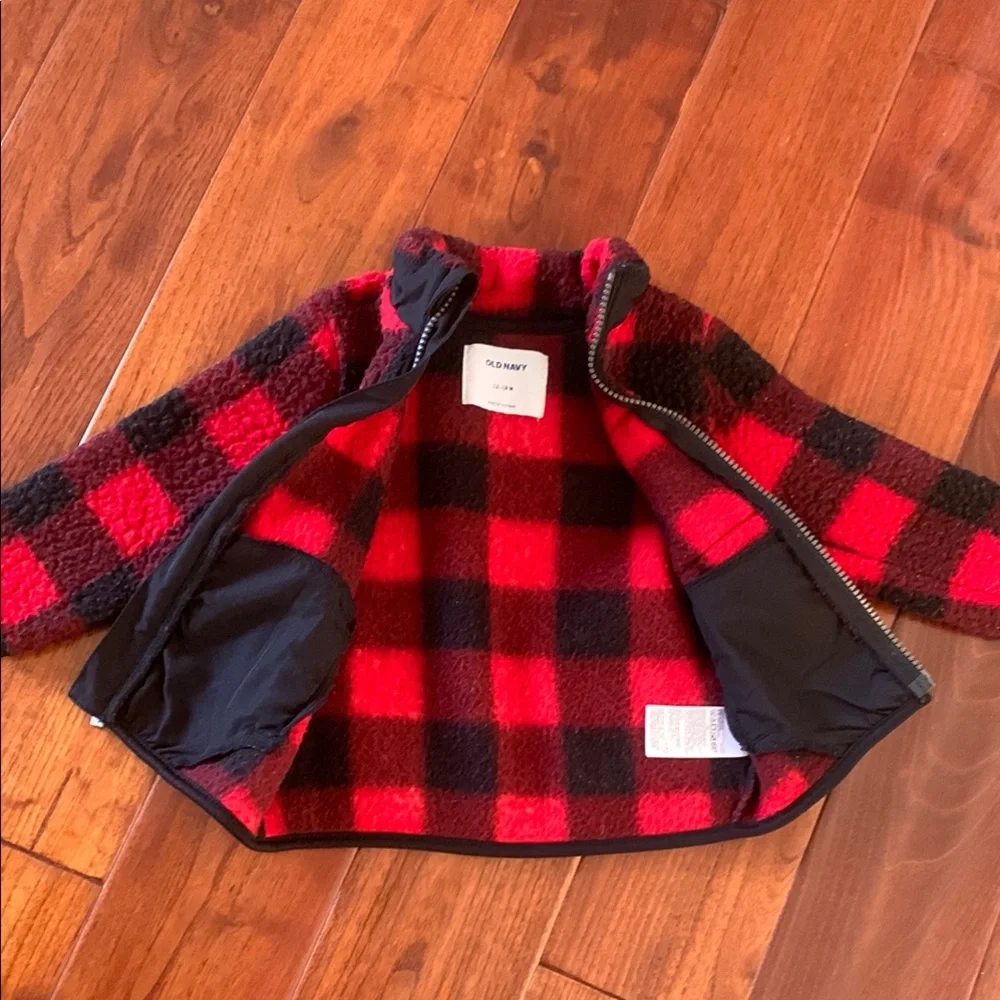 Old Navy Jacket size 12-18 month Unisex Mock Neck Buffalo‎ Plaid Sherpa boy girl